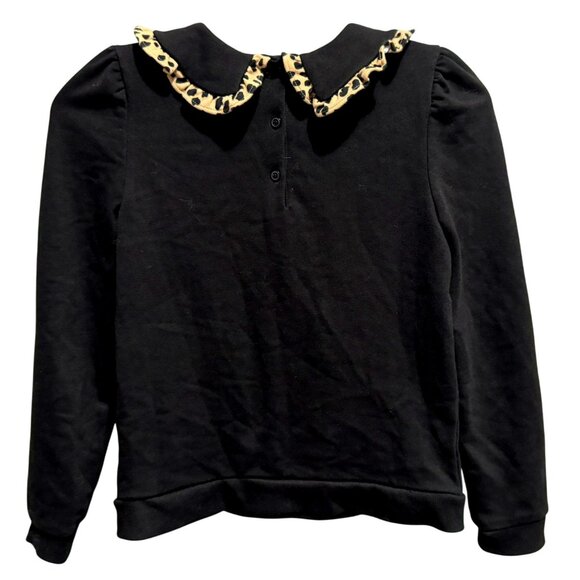 Janie and Jack Girl's Leopard Collar Black Sweatshirt 3 Button Back Sz 12 NWT - Picture 2 of 5